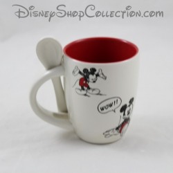 Tazza da caffè Espresso e il suo cucchiaio DISNEYLAND PARIS Mickey rosso beige ceramica Disney 7 cm