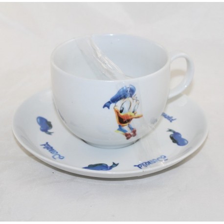 Set bowl - saucer Donald DISNEYLAND PARIS white blue paint 20 cm