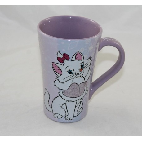 Top cat mug Marie DISNEY STORE Aristochats mauve sequined rhinestones Christmas 13 cm
