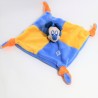 Doudou plat Mickey DISNEY BABY carré jaune bleu 4 noeuds 20 cm