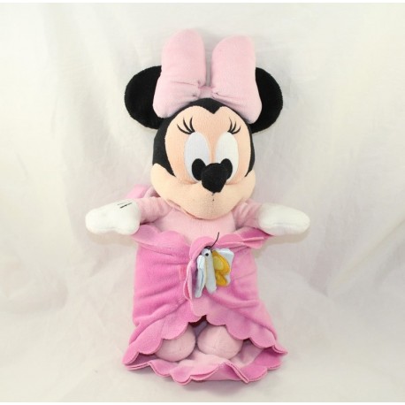 Peluche Minnie DISNEYPARKS couverture babies rose papillon bébé 38 cm