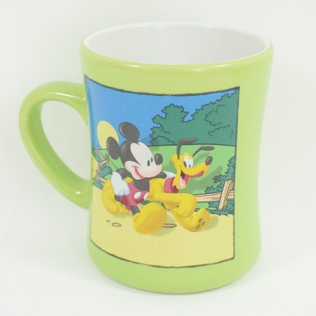 Mug Mickey und Pluto DISNEY STORE grün Weiß Keramiktasse 12 cm