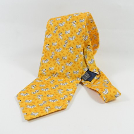 Tie 101 Dalmatians DISNEYLAND PARIS yellow men's puppies 100% silk