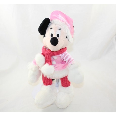 Peluche Minnie DISNEYLAND PARIS abito rosa inverno neve guanto bianco 28 cm