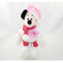 Peluche Minnie DISNEYLAND PARIS tenue rose hiver gant blanc neige 28 cm