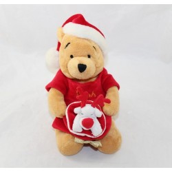 Plüsch Winnie Bär DISNEY STORE Weihnachtshaube mit Renner Pooh 23 cm