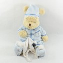 Plüsch Winnie der Bär DISNEY STORE Schlafanzug blaues Taschentuch 38 cm