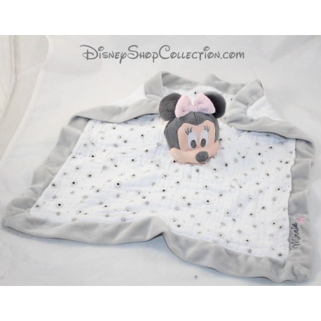Doudou plat Minnie NICOTOY Disney lange blanc gris 36 cm