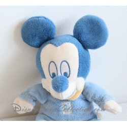 Peluche Mickey DISNEY BABY bleu collerette jaune 21 cm