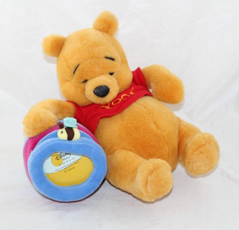 Peluche Cadre Winnie l'ourson pot de miel Disney Store photo bleu