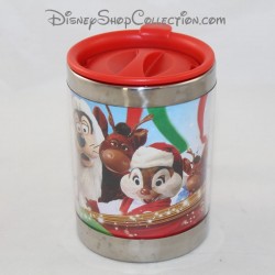 Mug de voyage métal DISNEYLAND PARIS Dingo, Tic et Tac Noel 15eme anniversaire Disney 12 cm