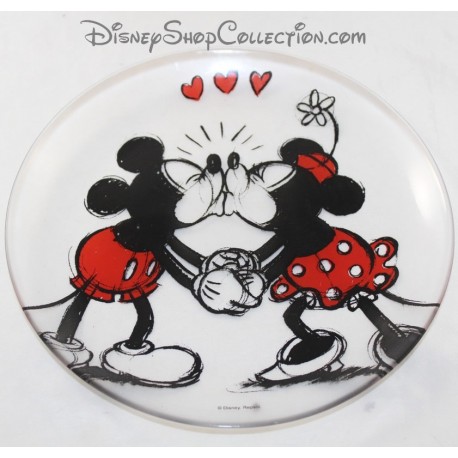 Disney Glass Plate Mickey e Minnie Kisses