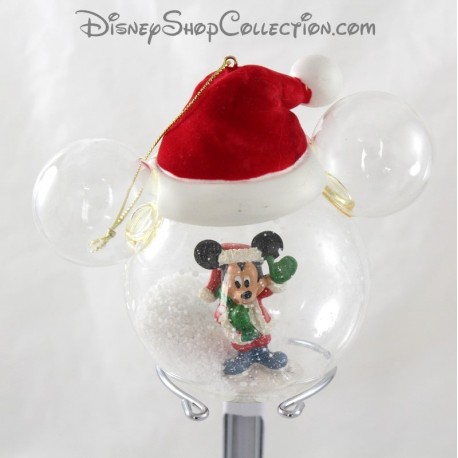 Boule de Noël en verre Mickey DISNEY Noel ornement bonnet rouge 10 cm