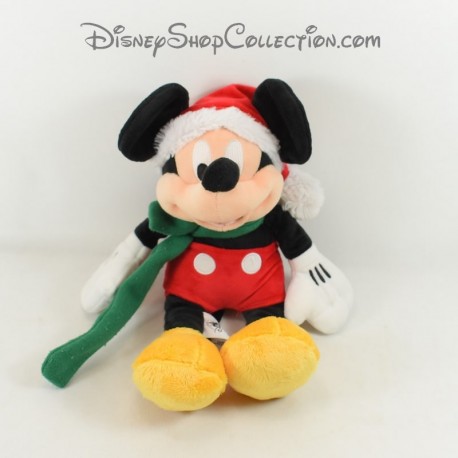 Peluche Mickey DISNEY STORE cappello sciarpa verde Natale 33 cm