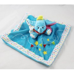 Doudou plat Dumbo DISNEY NICOTOY bleu fanions étoiles multicolores 26 cm