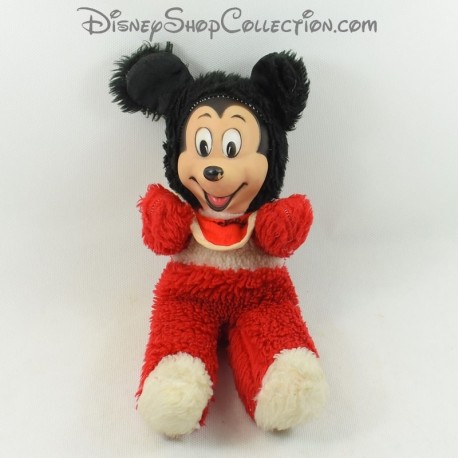 Plüsch Mickey Mouse DISNEY rotes Lätzchen 60er Jahre Vintage 26 cm