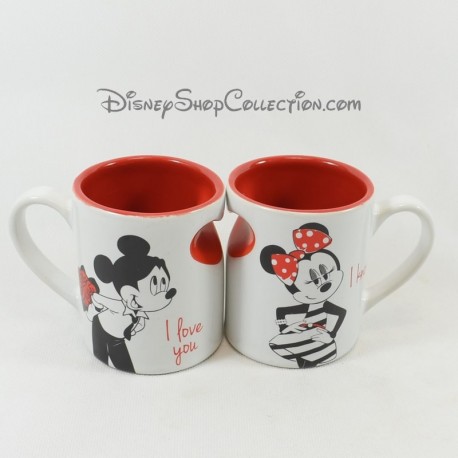Set de 2 tazas Mickey Minnie DISNEYLAND PARIS rojo blanco te amo