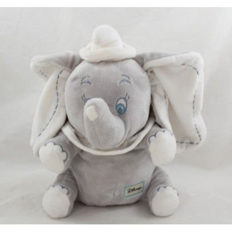 Peluche éléphant Dumbo DISNEY NICOTOY gris blanc assis coutures oreilles 26 cm