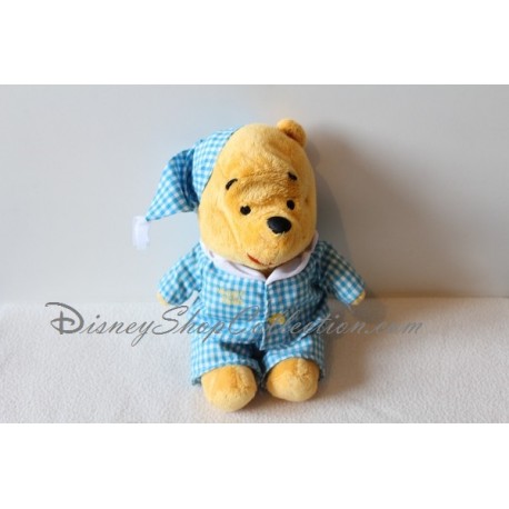 Peluche Winnie l'ourson DISNEY pyjama bleu à carreaux 25 cm