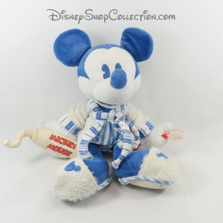 Peluche Mickey DISNEY STORE accappatoio spazzolino bianco blu dentifricio 39 cm