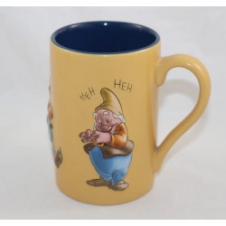 Mug en relief Joyeux nain DISNEY STORE Blanche-neige et les 7 nains tasse jaune et bleu céramique 3D