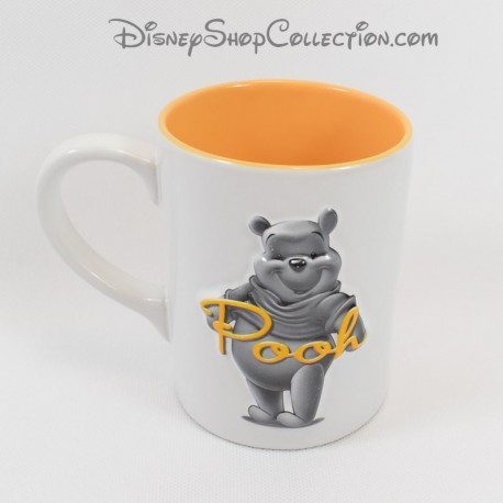 Mug in relief Winnie the pooh DISNEY STORE gray Pooh ceramic cup yellow white 12 cm