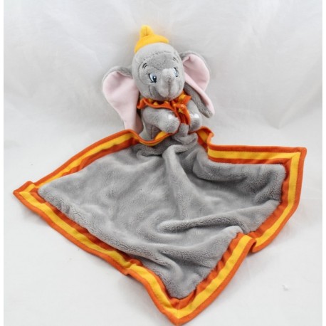 Doudou Taschentuch Dumbo DISNEY Nicotoy graue Bordüren orange gelb 42 cm