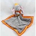 Doudou mouchoir Dumbo DISNEY Nicotoy gris bordures orange jaune 42 cm