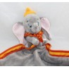 Doudou mouchoir Dumbo DISNEY Nicotoy gris bordures orange jaune 42 cm