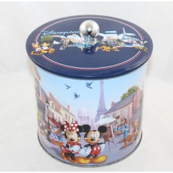 Boîte à biscuits DISNEYLAND PARIS Tour Eiffel tole métal fer ronde Mickey et ses amis 15 cm
