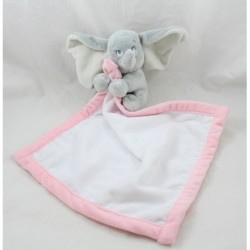 Doudou éléphant Dumbo DISNEY STORE bébé gris mouchoir blanc et rose