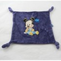 Doudou plat baby Mickey DISNEY CARREFOUR Mickey is a star bleu carré 4 noeuds