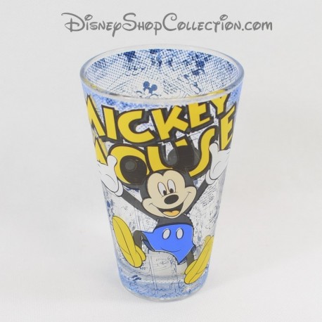 Flared glass Mickey DISNEY comic strip blue yellow 12 cm
