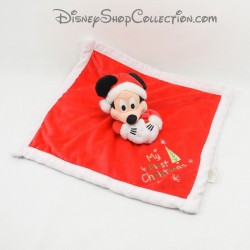 Doudou plat Mickey DISNEY STORE rouge blanc Noël My 1st Christmas