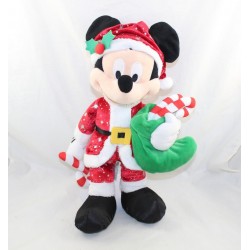 Peluche Mickey DISNEYLAND PARIS Noël chaussette verte sucre d'orge Père Noël 37 cm