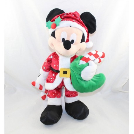 Peluche Mickey DISNEYLAND PARIS Calcetín verde de Navidad cebada azúcar Santa Claus 37 cm