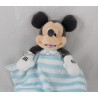 Doudou Mickey DISNEY STORE layette azul rayado blanco manta bebé 36 cm