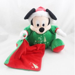 Peluche Noël Mickey DISNEY STORE My first Christmas boule mouchoir vert rouge 21 cm