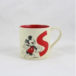 Mug Mickey DISNEYLAND PARIS lettre S tasse céramique beige rouge
