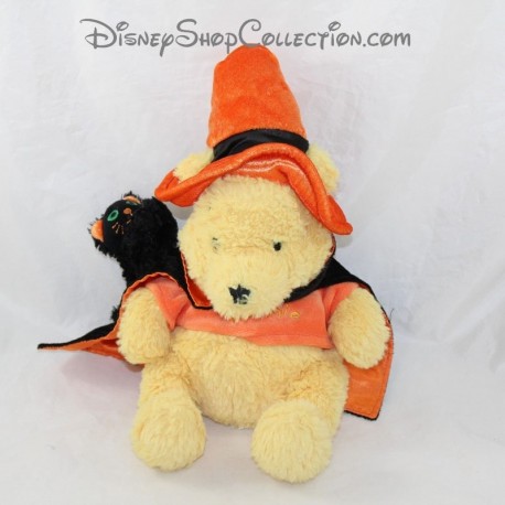 Plush Winnie the Pooh DISNEYLAND PARIS black cat orange hat Disney 23 cm