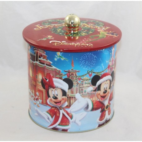Caja de galletas DISNEYLAND PARIS Plancha de hierro de Navidad redonda Mickey Stitch Peter Pan ... 16 cm