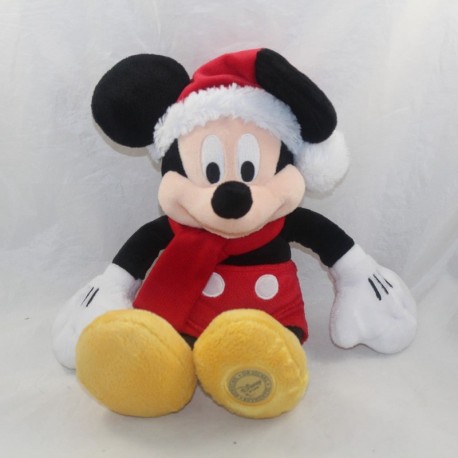 Peluche Mickey DISNEY STORE gorro de Navidad bufanda roja 34 cm
