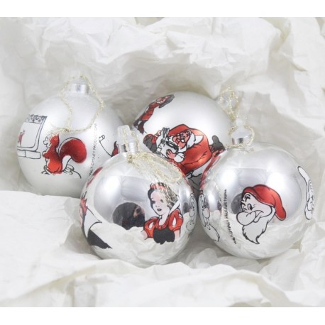 Set of 4 Christmas Balls Snow White WALT DISNEY Productions vintage silver gray