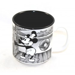 Taza stage Mickey DISNEY STORE Steamboat Willie Pat Hibulaire blanco y negro 9 cm