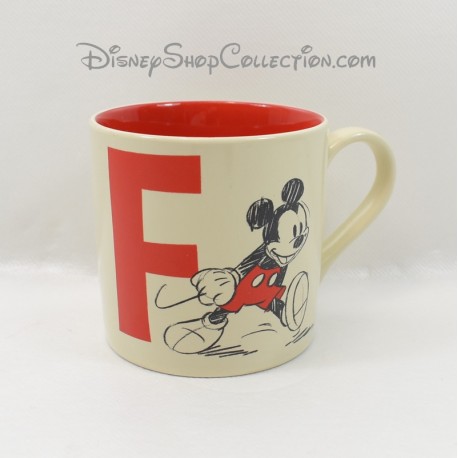 Mug Mickey DISNEYLAND PARIS letter F ceramic cup beige red