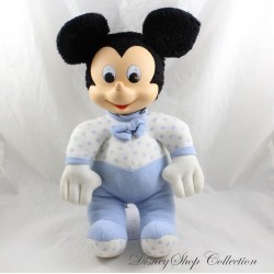 Ancienne peluche Mickey DISNEY bleu blanc pois bleu vintage visage vinyle 40 cm