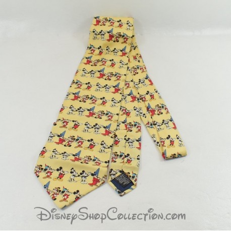 Corbata Mickey Mouse DISNEY STORE Mickey a través del tiempo hombre amarillo 100% seda