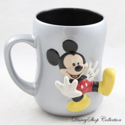 Taza en relieve Mickey DISNEY STORE pie y mano 3D gris cerámica negra