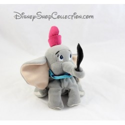 Peluche éléphant Dumbo DISNEY bébé gris plume col bleu 20 cm