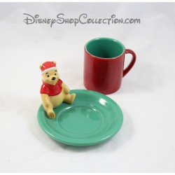 Tasse à café Winnie l'ourson DISNEY STORE Noël avec soucoupe céramique